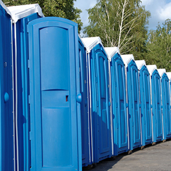 A line of portable restrooms