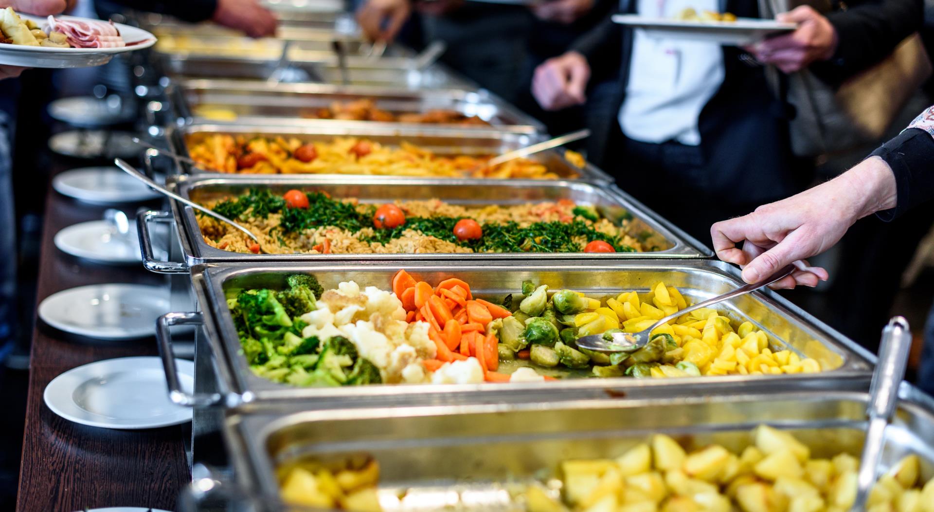 Catering pans in banquet buffet.