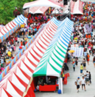 Aerial view of a street fair