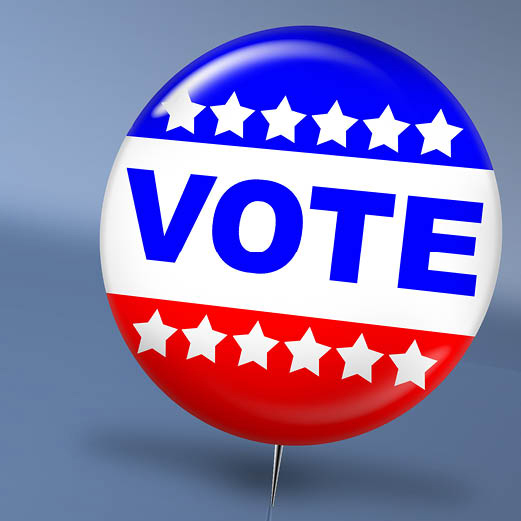 Red white and blue vote button